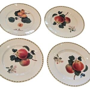 Queen's Hookers Fruit Dinner Plates 10.5" Set 4 White Bone China Botanical apple